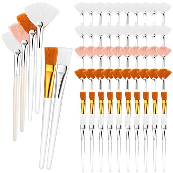 60 Pieces Fan Brushes, Soft Fan Brushes for Facials, Facial Applicator Brush for Women Girls, Facial Brush Esthetician for Mud Clay Mask, Makeup