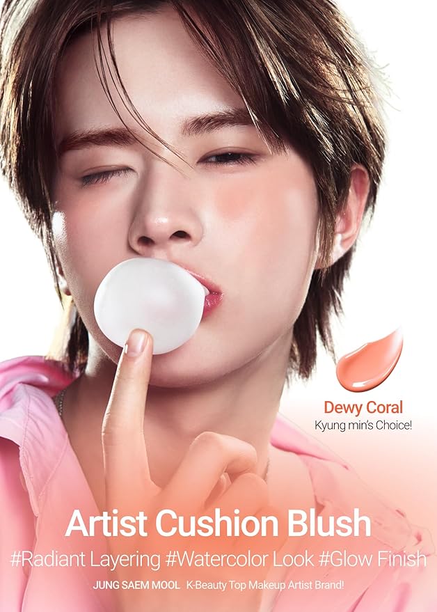 JUNG SAEM MOOL Artist Cushion Blush | Easy to Blend with Puff, Buildable Liquid Blush for Cheeks with a Dewy & Natural Finish, Korean Makeup (Dewy Coral)
