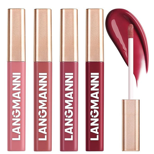 Jolilab 4 Colors Cream Texture Lip Gloss Set - Highly Pigmented,Hydrating, Moisturizing Makeup for Women（#3+7+9+12