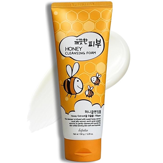 esfolio Honey Cleansing Foam – Hydrating Face Wash Dry & Sensitive Skin – Korean Skincare Cleanser Honey Deep Pore Cleansing, Moisturizing, Nourishing Facial Cleanser Smooth Skin (5.29oz -150g)