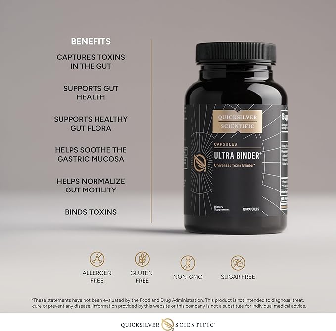 Quicksilver Scientific Ultra Binder - Multi Toxin Binder with Bentonite Clay Powder, Zeolite Detox & Charcoal - Supplement for Gut Support & The Body's Toxin Removal Process (120 Capsules)