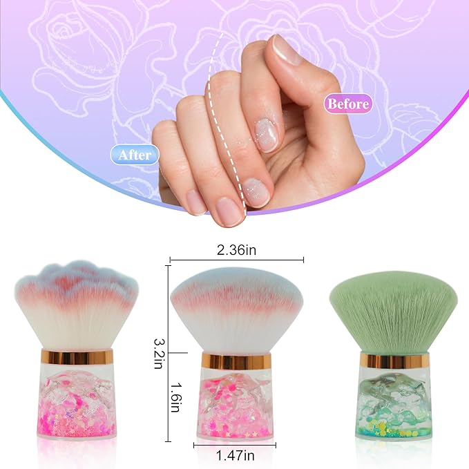 Nail Dust Brush for Nails, Nail Arts Dust Powder Remover Brush, Dust Collector Brush, Blush Brush, Makeup Brushes Acrylic Nail Tools (Pink-Round head)