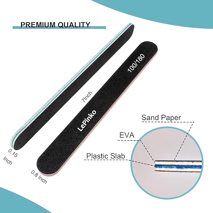 10PCS Double Sided 100/180 Grit Nail File Set, Washable Emery Board Nail Buffer Files for Home Salon Use, Professional Manicure Pedicure Tool for Acrylic False Nails and Gel Cosmetic