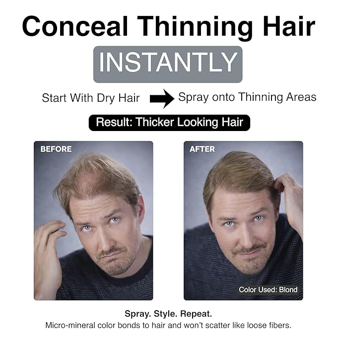 Mane Hair Thickening Spray & Root Touch Up, Instantly Thicker Hair for Men & Women, Fill in Hairlines and Hide Thinning and Fine Patches - Light Blond, 12 Colors (6.76 oz / 200 ml)