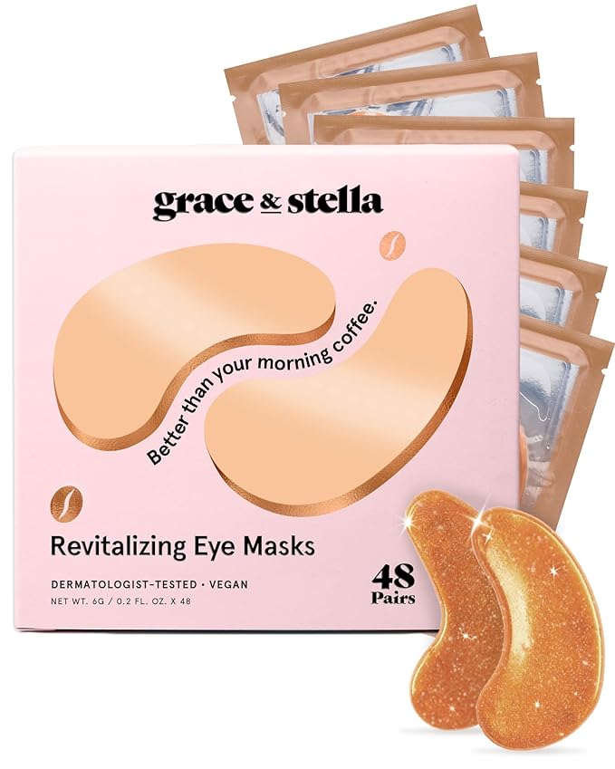grace & stella Caffeine Under Eye Patches - Awakening Eye Patches for Puffy Eyes and Dark Circles - Under Eye Mask Patches with Niacinamide & Hyaluronic Acid - Vegan, Gifts for Mom (Bronze, 48 Pairs)