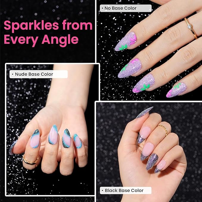 Beetles Chameleon Gel Nail Polish Set- 6 Colors Sparkle Pink Purple Blue Glitter Gel Polish Kit Chameleon Crushed Diamond Multifunction Soak off Uv Nail Gel DIY Manicure Valentines Gift for Women