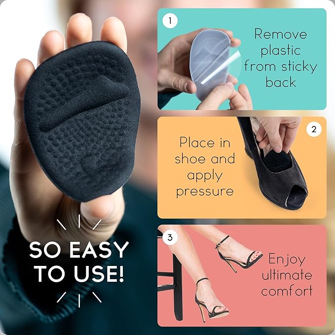 Walkize Metatarsal Pads Women | Heel Inserts for Women | Ball of Foot Cushions (2 Pairs Foot Pads) All Day Pain Relief and Comfort One Size Fits Shoe Inserts (Black, 2 Pairs)