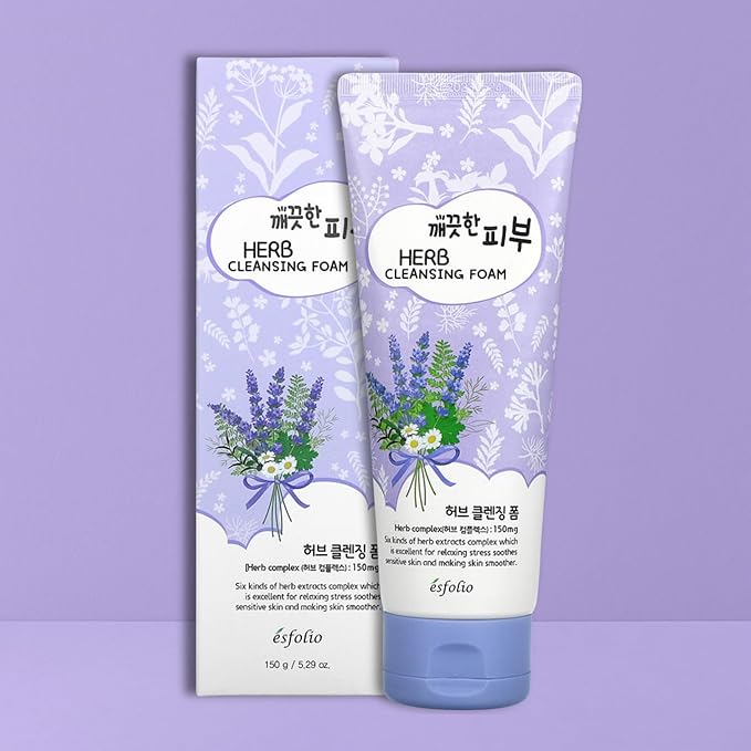 esfolio Herb Cleansing Foam - Gentle Face Wash with Natural Herbal Extracts for Deep Cleansing, Hydrating & Soothing - Suitable for All Skin Types (5.29 OZ-150ML)