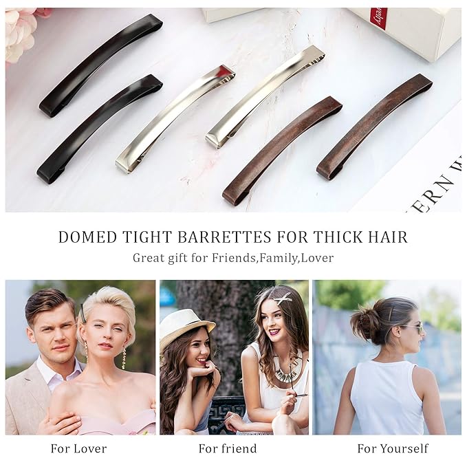 Hotop 30 Pieces Open Center Metal Barrettes Anti-slip Metal Hair Clip for Women, Assorted Colors(Slide Barrette,Black, Silver, Brown)