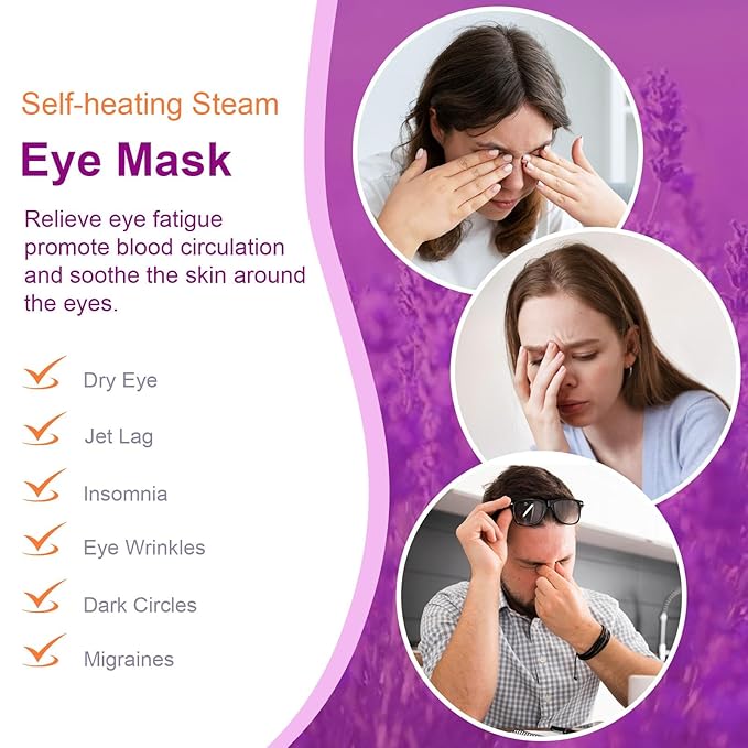 30 Packs Steam Eye Mask, Lavender Steam Eye Masks Disposable, Self-Heating Relief Heated Eye Mask for Fatigue, Perfect for Home, Sleep, Spa & Travel