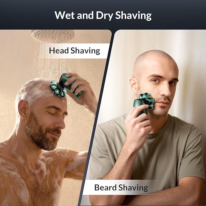 Head Shavers for Bald Men - 7D Arc Electric Razor with Magnetic Detachable Head, Waterproof Wet Dry 5-in-1 Electric Shaving & Grooming Kit, LED Display Head & Body Hair Shaver, Dark Green