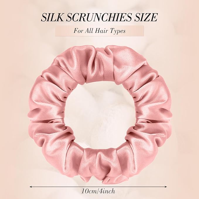 4Pcs Green Mulberry Silk Hair Scrunchies, Red Gifts for Women Girls Silk Hair Ties for Hair Sleep for Frizz Breakage