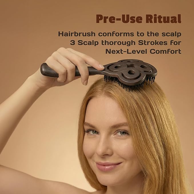 SIMETRA Lucky Hair Brush for Women & Men, 14K Gold Plated Wet Brush Detangling Brush for All Hair Types, Natural Crystal Inlay Boar Bristle Hair brush, Curly Detangler HairBrush for Scalp Massage Gift