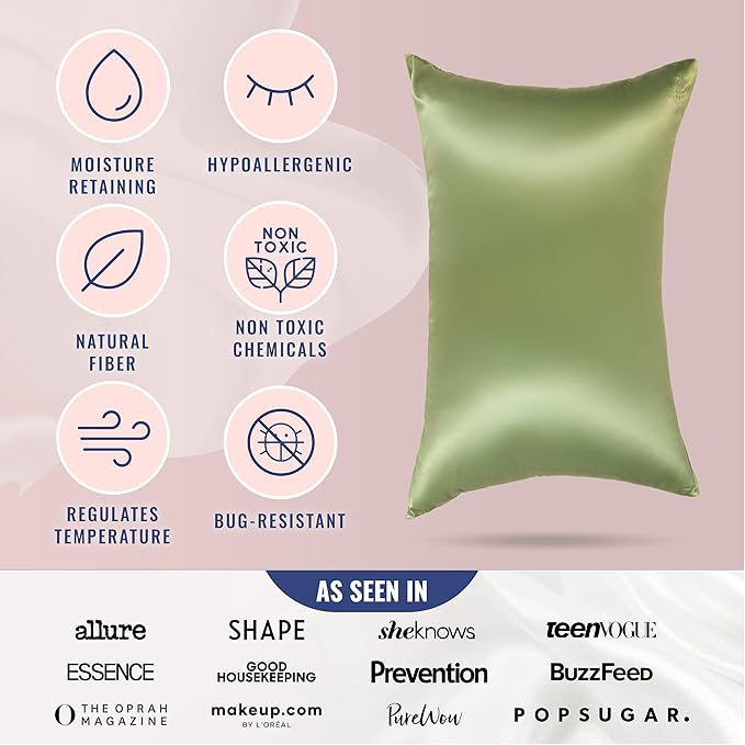 Blissy Silk Pillowcase - 100% Pure Mulberry Silk - 22 Momme 6A High-Grade Fibers - Silk Pillow Cover for Hair & Skin - Regular, Queen & King (Olive, Standard)