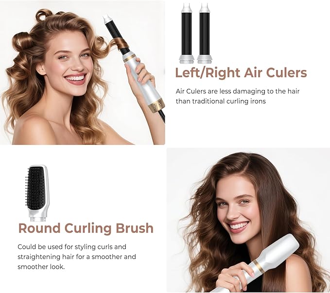 5 in 1 Hair Dryer Brush Set, Blow Dryer Brush with Air Style Wrap Hair Styler, Negative Ionic Magic Style Set, Detachable Air Curler for Volumizer,Straightener,Drying