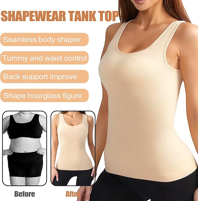 Shapewear Tank Tops for Women,Tummy Waist Control Shaper Cami Seamless Compression Top Slimming Body Shaper Camisole