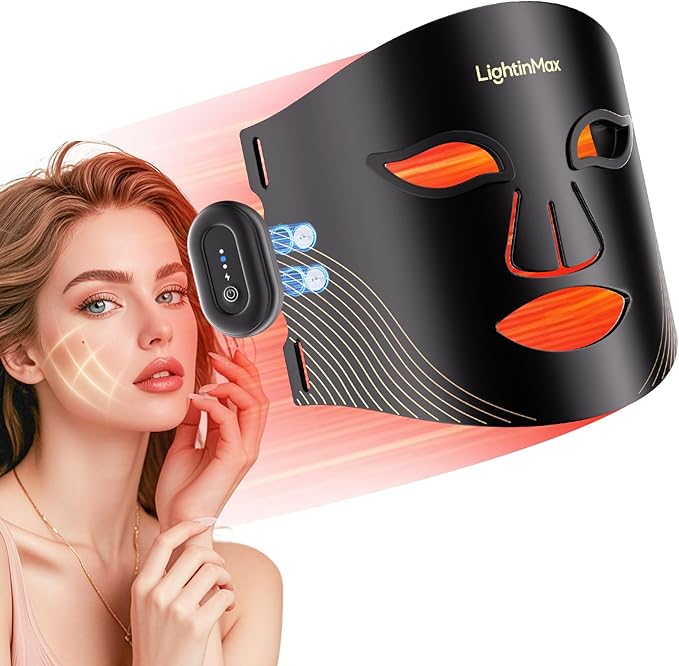 Red Light Therapy for Face, Waterproof Wireless 272 LED Mask with 850nm NIR, 4 Modes 60-Min Battery, 2 Controllers, Timer Function, Enjoy Salon-Level Results for Home Working Travel Yoga