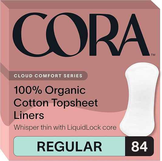 Cora 100% Organic Cotton Topsheet Period Liners (84 Regular Period Liners)