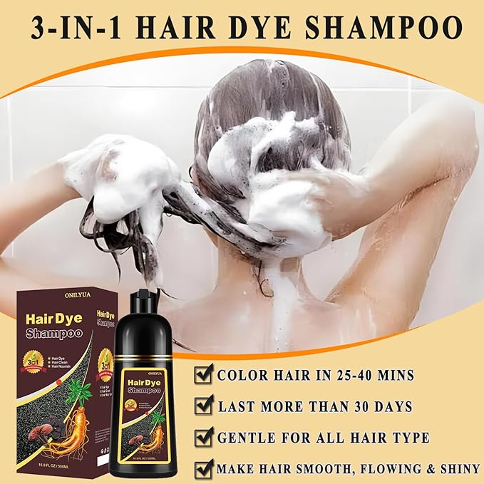 Light Brown Hair Dye Shampoo 3 in 1, Long-lasting & Natural Hair Color Shampoo, Herbal Ingredients Natural Shampoo Hair Dye Effect in Minutes, Gifts for Men Women 500ml