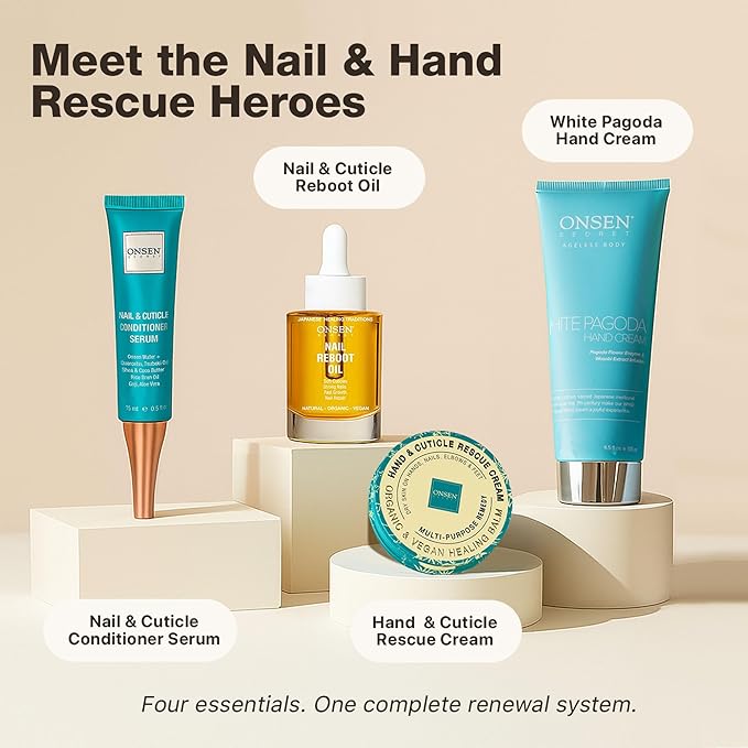 Onsen Hand & Cuticle Rescue Cream | Organic Nail Strengthener & Balm | Dry, Cracked Hands, Elbows & Feet | Shea Butter, Tsubaki & Jojoba Oil | Nail Repair & Growth, Vegan - 2 Pack (0.88 oz)