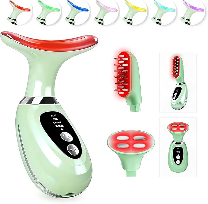 Red-Light-Therapy-for-Face and Neck-Eye-Head Massager,7 Colors Skin Rejuvenation Lifting Facial Massager for Toning,Glow Boost，Wrinkle for Birthday,Christmas,Mothers Day,Valentines Day Gifts(Green)