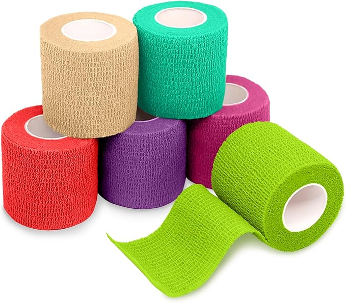 FriCARE Self Adhesive Bandage Wrap, Medical Tape in First Aid Kit, Cohesive Bandages for Wounds Sport Vet, 2 inches X 5 Yards 6 Rolls, Jubilee Spark