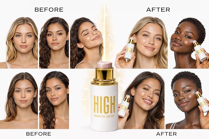 Highlighter stick, Second-Skin Glow, Delicate Pearlescent Finish, Seamless Blend, Long-Wear, Lightweight, Non-Cakey, Sheer(Highlighter Light,) High Cosmetic Agency