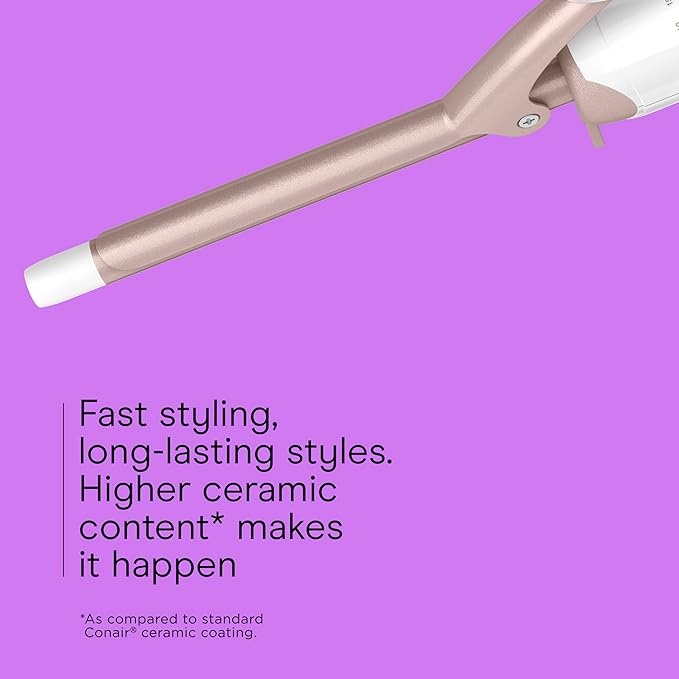 Conair Double Ceramic ½-Inch Curling Iron with Bonus Claw Clip, ½-Inch Barrel Creates Spiral Curls, Hair Curler for Use on Short to Medium Hair, White/Rose Gold