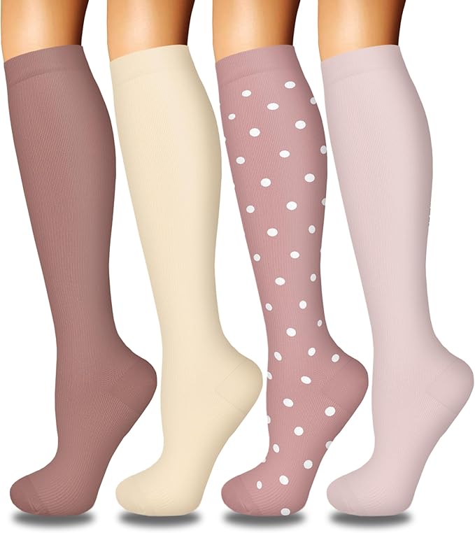Iseasoo 4 Pairs Compression Socks for Women Circulation-Best Support for Nurses,Running,Athletic,Travel