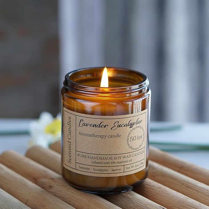 Lavender Eucalyptus Candles for Home Scented - 8oz Aromatherapy Candles for Relaxation Anxiety Stress Relief Non Toxic, Calming Candles Gifts for Women Soothing Relaxing Bath Yoga Meditation