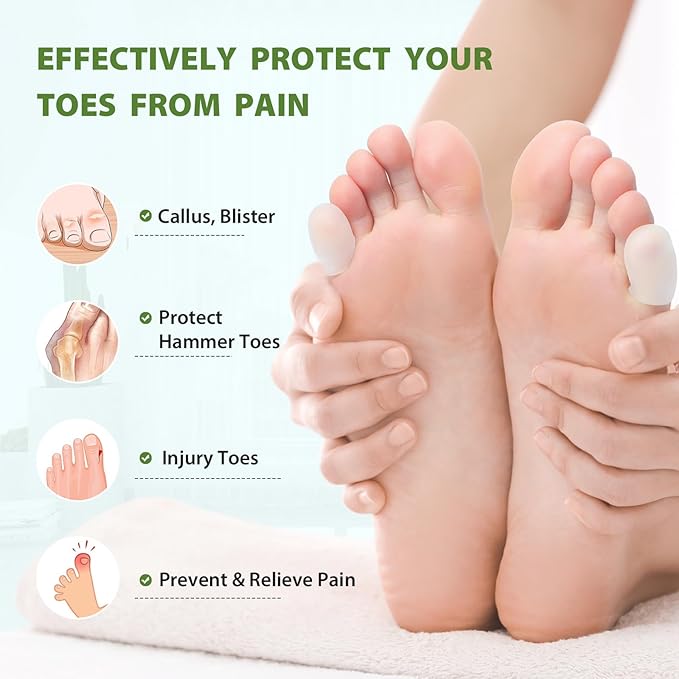 Gel Pinky Toe Sleeves Toe Protectors - Bukihome 8 Pack Silicone Toe Caps with Aloe Vera Extract - Toe Protections Cushions for Women & Men - Protect Corns, Blister