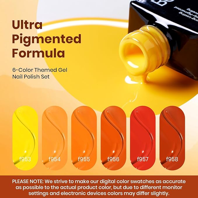 beetles Orange Gel Polish Set - 6 Colors Red Yellow Orange Gel Nail Polish Set Twilight Warmth Collection Uv Gel Nail Art Manicure Gift for Women