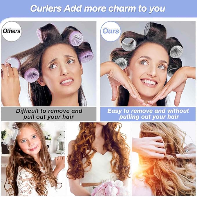 Selizo Hair Roller 28 Pcs Set, Includes 16Pcs Self-Grip Hair Rollers in 4 Sizes and 12Pcs Hair Clips for Long Medium Short Hair Volume