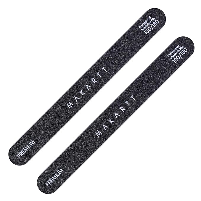 Makartt Nail File, 100/180 Grit Emery Boards for Nails, Professional Washable Doubled Sides Filer Kit for Medium and Gentle Filing Manicure Tools(Black-2pcs Trial Set)