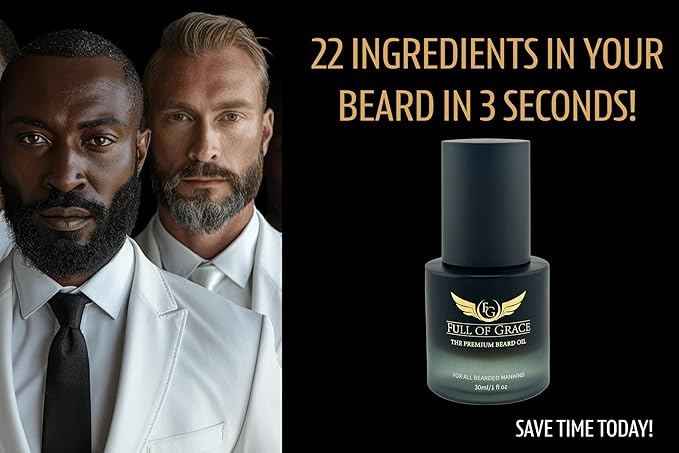 FULL OF GRACE Premium Beard Oil, Organic And Natural, With 22 Ingredients Including Argan, Jojoba, Abyssinian To Condition, Hydrate Beard And Moisturize Facial Skin | Fragrance: Oud | 30ml/1 fl oz