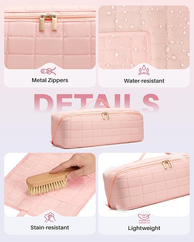 Hot Tools Travel Case with Heat Resistant Mat Pouch, Large Hair Tool Organizer Bag for Curling Iron Flat Iron Hair Dryer Hot Air Brush, Water Resistant Makeup Bag Gift for Women, Pink
