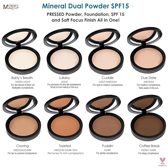 Mineral Dual Powder - 4-in-1 Pressed Mineral Foundation with SPF 15 for Flawless Glow - Oil-Free, Talc-Free, Gluten-Free, 0.45 oz (Coffee Break - Extra Dark) by Mommy Makeup
