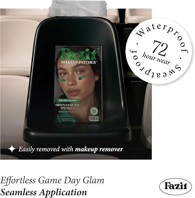 Fazit Makeup Patches - Green Game Day Speckles - Glow Up Make-Up Patches - Cute Glitter Makeup Accessories for Women - Cosmetic Glitter for Face