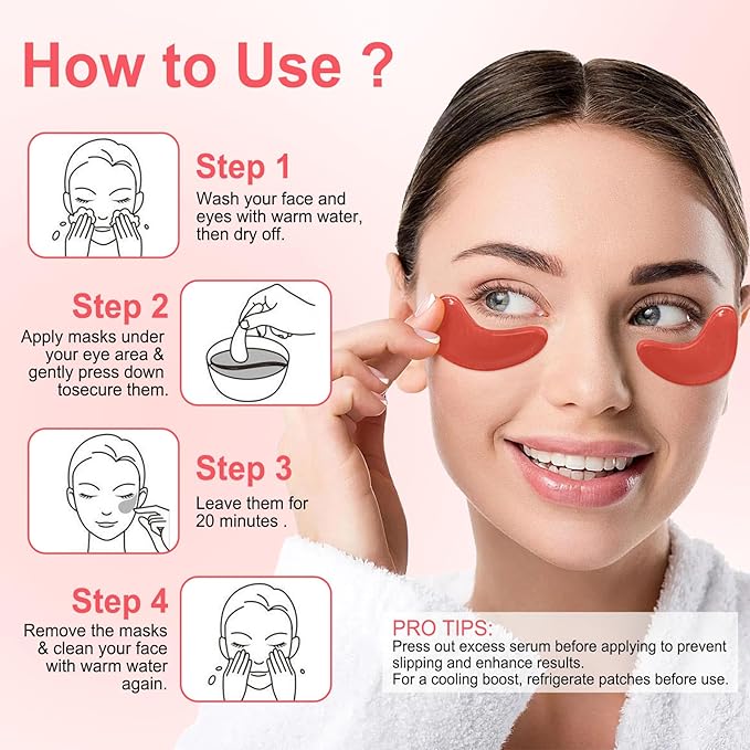 LAVONE Eye Mask - 30 Pairs Red Pomegranate Under Eye Patches Skin Care Products - Eye Masks Skincare for Dark Circles and Puffiness, Reduce Wrinkles, Eye Bags and Fine Lines, for Women and Man