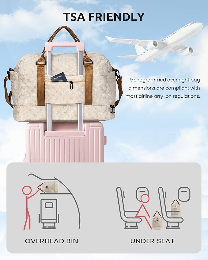 Birthday Gifts for Women-Initial Duffle Bag with Shoe Compartment, Personalized Weekender, Monogram Overnight, Letter Travel Bag with Makeup, Friend Wife Birthday Gift (Letter C)