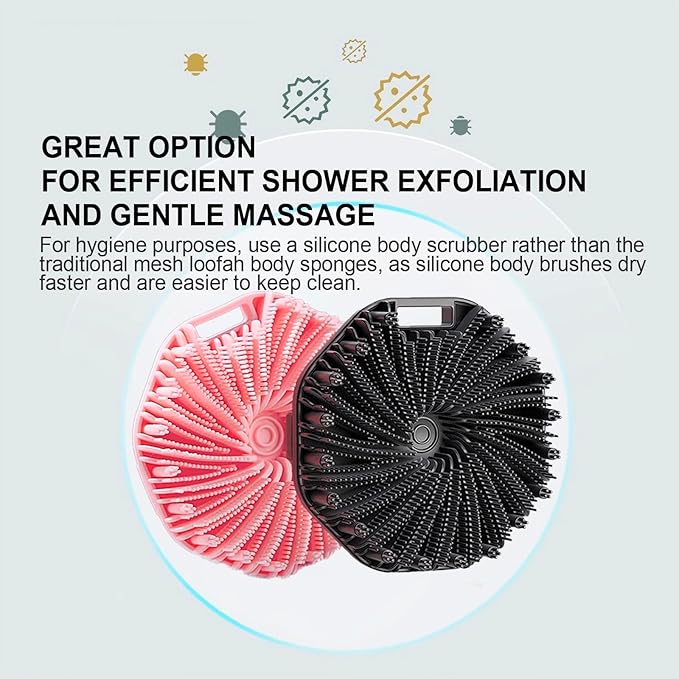 Silicone Body Scrubber, Exfoliating Body Scrubber for Sensitive Skin, Non-Slip Shower Scrubber for Body, Silicone Body Brush for Showering, Charcoal, Effective Showering Exfoliation, Gentle Massage