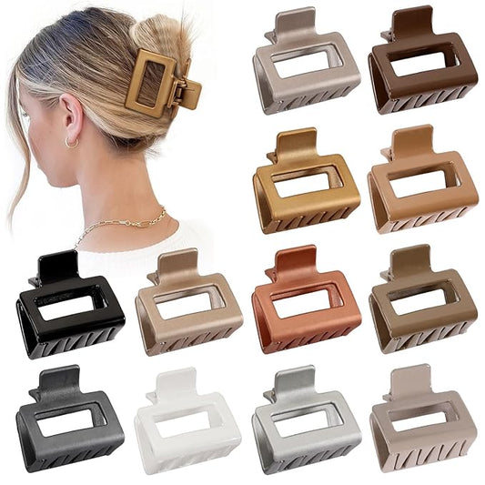 2 Inch Medium Hair Claw Clips 12 Pcs Square Hair Claw Clips for Thin Hair Matte Nonslip Acrylic Banana Jaw Clips Bulk Hair Accessories for women and Girls (Gold)
