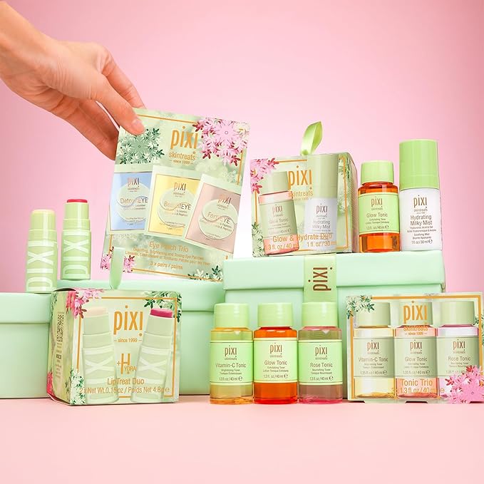 Pixi Beauty Tonic Trio | Holiday Edition Gift Set with 3 Pixi Favorite Tonics | Glow Tonic, Vitamin- C Tonic, Rose Tonic | Calming, Hydrating, Gentle Exfoliating and Smoothing