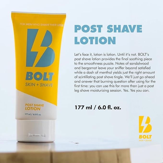 Post Shave Lotion for Men - Sandalwood & Bergamot Moisturizer with Cooling Menthol - Soothes, Hydrates, and Refreshes Skin After Shaving - Ideal for Legs, Arms, and Body - 6 Fl Oz