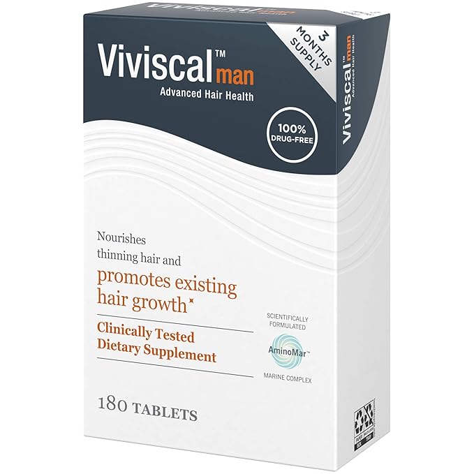 Viviscal Men's Hair Growth Supplements for Thicker Fuller Hair, Clinically Proven Collagen Complex, 180 Tablets 3 Month Supply
