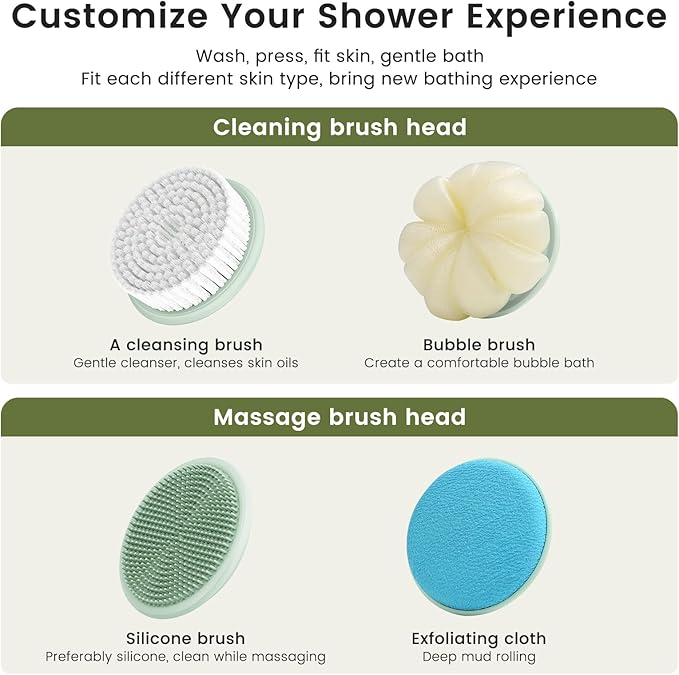 Electric Back Scrubber for Shower - Waterproof Rechargeable Exfoliating Brush for Deep Cleansing, Soft Bristles for Sensitive Skin, Dry/Wet Use for Back, Arms & Legs