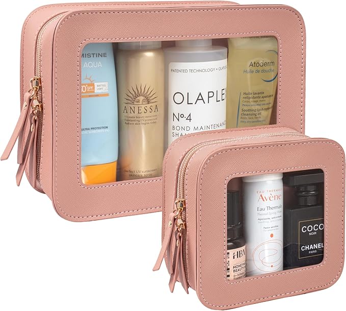 LETGO Clear Makeup Bag Set for Women Portable Clear Makeup Bag Cute Waterproof Travel Cosmetic Bag for Pink Car Accessories for Girls (Pink, Standard + Mini)