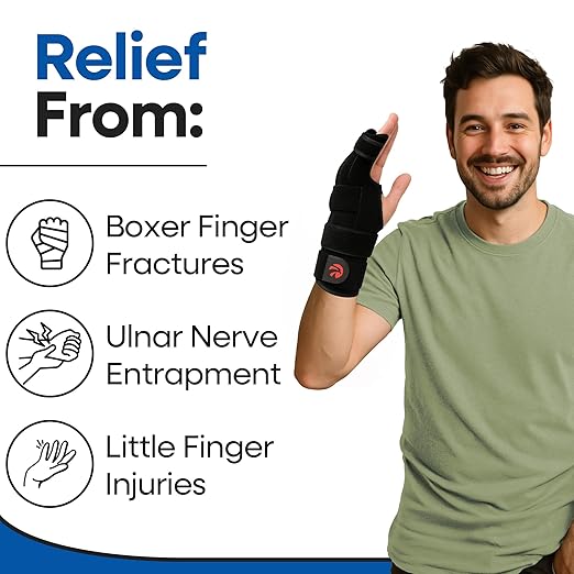 Pinky Finger Splint Boxer Fracture Brace | Ulnar Gutter Splint Hand Brace | Ring & Little Finger Splints | Broken Metacarpal Support Cast | Dupuytren's Contracture | Boxers Pinky Braces (LARGE RIGHT)