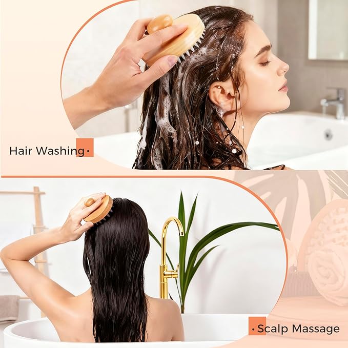 9 Packs Dry Brushing Body Brush Set for Lymphatic Drainage, Cellulite Massager and Scalp Care, Long Handle Dry Brush for Body, Natural Boar Bristle Body Brush Exfoliator