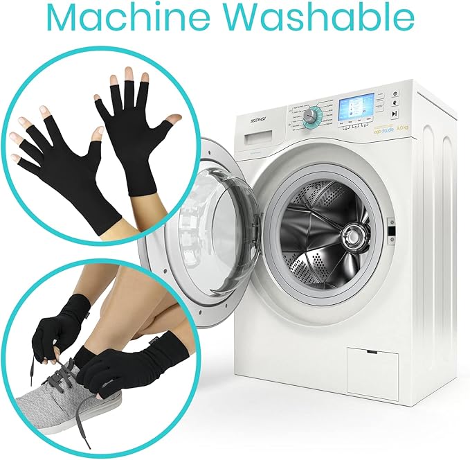 Vive Rheumatoid Arthritis Gloves - Men and Women Fingerless Compression Wrap for Hand Pain and Osteoarthritis - Black Hand Wrap for Arthritic Joint Symptom Relief - Open Finger Fit